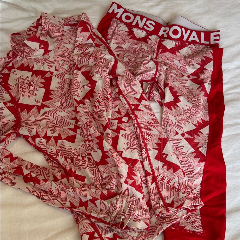 Mons Royale Red and White Thermal Set